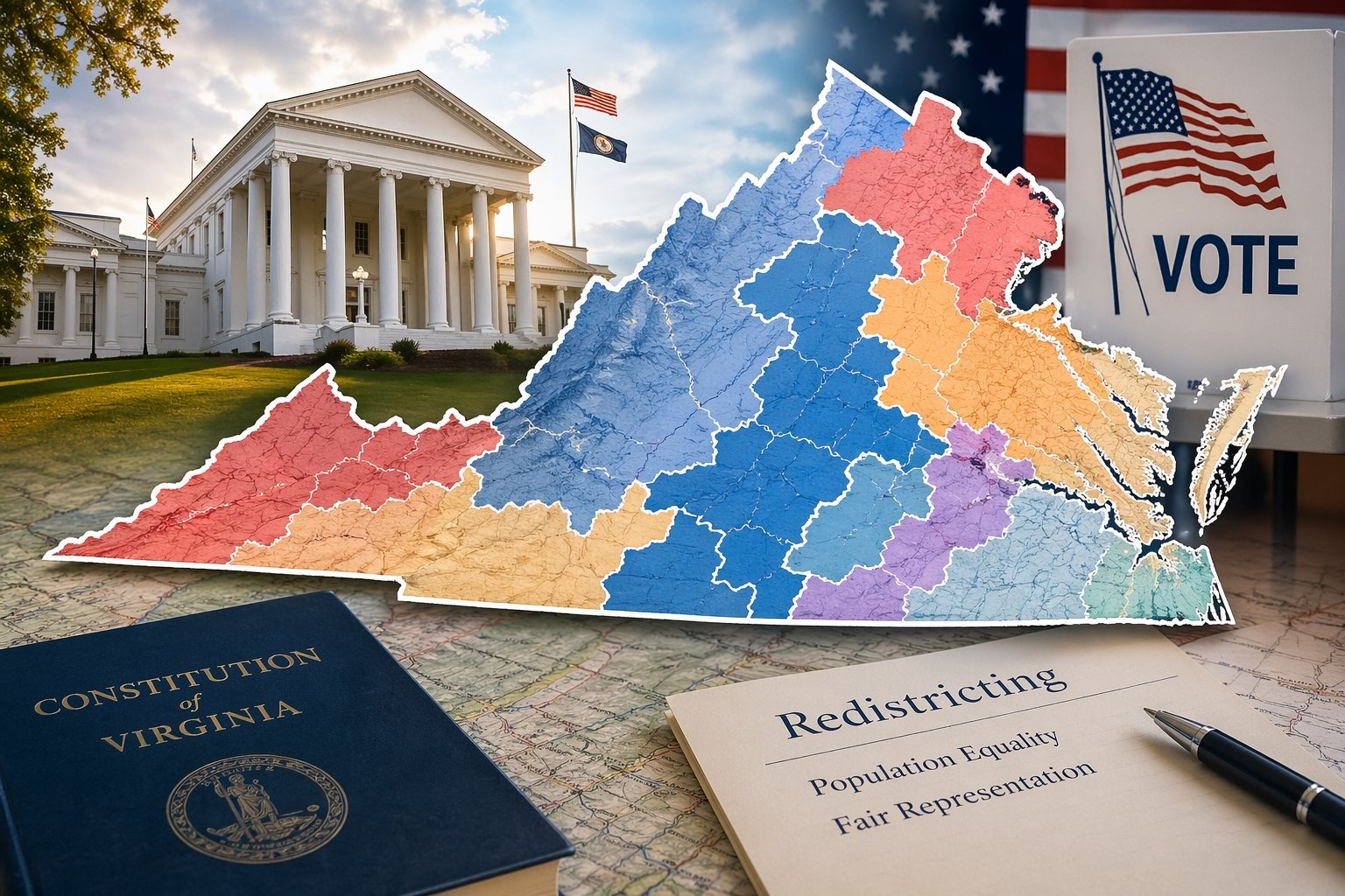 Virginia congressional district map illustrating gerrymandering and redistricting in Virginia with highlighted electoral boundaries